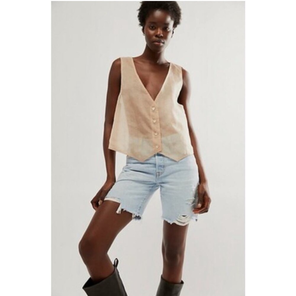 Free People x Brenda Knight Nude Sheer Oversized Button Front Vest XS
